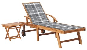 vidaXL Espreguiçadeira com mesa e almofadão madeira de teca maciça