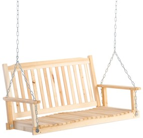 Outsunny Baloiço de Madeira de 2 Lugares com Correntes Ajustáveis e Desenho em Ripas Carga de 200 kg 117x69x60 cm Madeira | Aosom Portugal