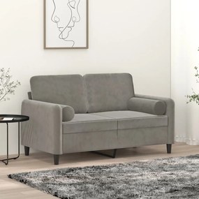 vidaXL Sofá 2 lugares c/ almofadas/almofadões 120cm veludo cinza-claro