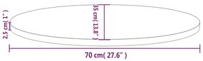 Tampo de mesa oval 70x35x2,5 cm madeira de pinho maciça
