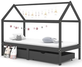 Cama p/ crianças c/ gavetas 90x200 cm pinho maciço cinza-escuro