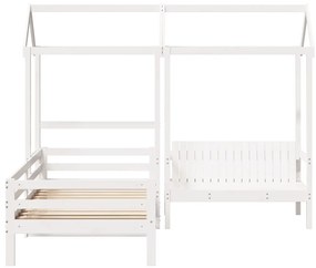 Conj. sofá-cama e banco c/ telhado 90x200cm pinho maciço branco