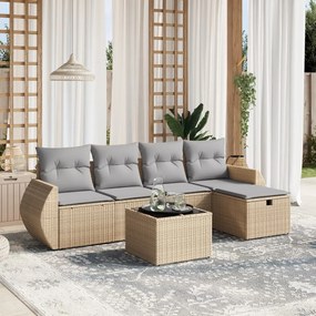 6 pcs conj. sofás jardim c/ almofadões vime PE bege misturado