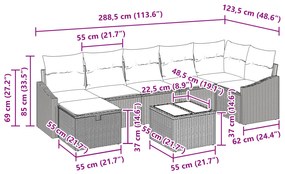 Conjunto de Sofá de Jardim 8 Peças com Almofadas Cinza Claro Polirratã