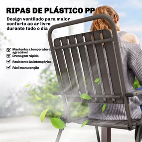 Conjunto de 4 Cadeiras Dobráveis (MESA NÃO INCLUIDA) para Jardim com Apoios de Braços Encosto e Assento Estrutura Metálica 55x63x93 cm Castanho
