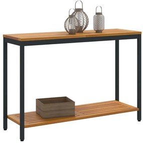 Mesa Externa Natural e Preta 35x110x75 cm em Madeira Maciça e Aço