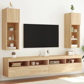 vidaXL Móveis de TV com luzes LED 2 pcs 30,5x30x90 cm carvalho sonoma