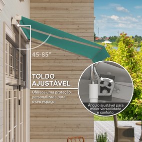 Toldo Manual Retrátil com Manivela 295x245 cm Toldo Enrolável para Janela Portas Balcão Terraço Exterior Verde