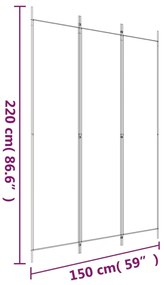 Biombo com 3 painéis 150x220 cm tecido branco