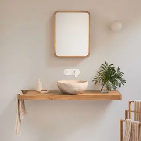 Conjunto De Móvel De Casa De Banho 130x45 Cm Suspenso Em Madeira De Teca Neill Madeira De Teca & Irregular Em Cimento Bege ??40 Cm Fedro - Sklum