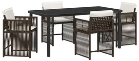 Conjunto de Jantar de Jardim de 5 Peças com Almofadas Castanho e Ratta