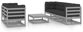 vidaXL 6 pcs conjunto lounge de jardim c/ almofadões pinho maciço