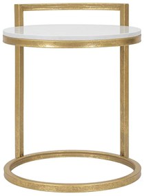 MESA DE APOIO REDONDA EM MÁRMORE 40X43X50 CM DOURADO E BRANCO