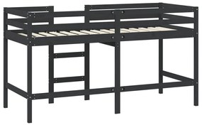 Cama alta p/ criança c/ escada 80x200 cm pinho maciço preto
