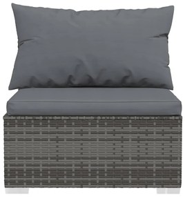 5 pcs conjunto lounge de jardim c/ almofadões vime PE cinzento