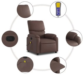 Poltrona de massagens reclinável couro artificial castanho