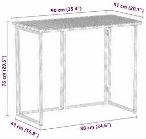 Mesa de jardim dobrável 90x51x75 cm vime PE cinzento-claro