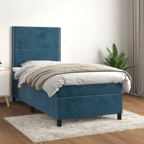 Cama com molas/colchão 90x190 cm veludo azul-escuro