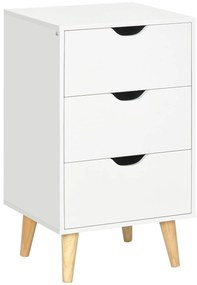 HOMCOM Mesa de Cabeceira Mesa de Noite com 3 Gavetas Estilo Escandinavo para Quarto Sala 40x35x68,5 cm Branco | Aosom Portugal