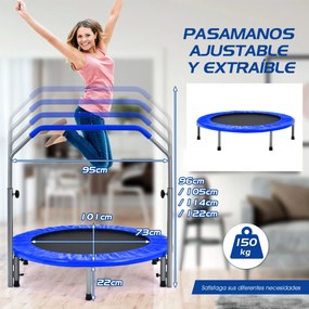 Mini Trampolim Dobrável 101 cm de Treino Fitness para Adultos e Crianças com Pega Ajustável em Altura Azul