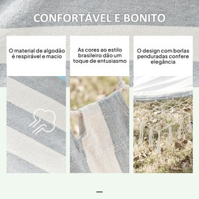 Cama Rede de Jardim 200x100 cm Rede Suspensa com Travessas de Madeira para Pátio Varanda Campismo Creme e Cinza