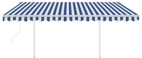 Toldo retrátil automático com postes 4,5x3,5 m azul e branco