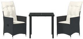 Conjunto de Jantar de Jardim com 3 Peças e Almofadas em Poly Rattan Pr