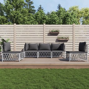 vidaXL 5 pcs conjunto lounge de jardim com almofadões aço branco