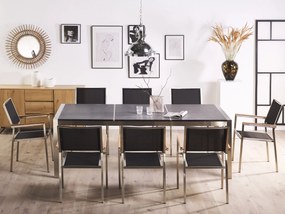 Mesa de refeições em inox e painéis de granito preto flameado 220 x 100 cm GROSSETO Beliani