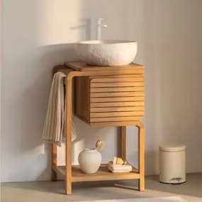 Conjunto De Móvel De Casa De Banho Em Madeira De Teca Bradley Irregular Em Cimento Branco ??40 Cm Fedro & Sem Espelho & Branco ?30 Cm Com - Sklum