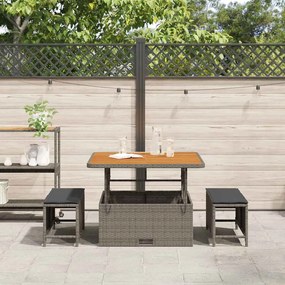 Conjunto de Jantar de Jardim de 3 Peças com Almofadas Cinza em Rattan