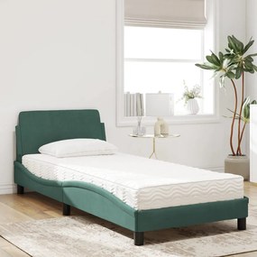 Cama com colchão 90x190 cm veludo verde-escuro