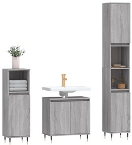 3 pcs conjunto móveis WC derivados de madeira cinzento sonoma