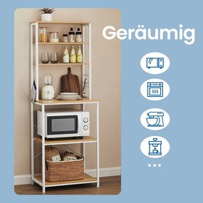 Estante de cozinha com 6 prateleiras e 6 ganchos 40 x 60 x 167 cm cor de carvalho + branco
