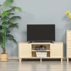 Móvel de TV, 115 x 40 x 48 cm, 2 Armários e 2 Compartimentos Abertos, Bege