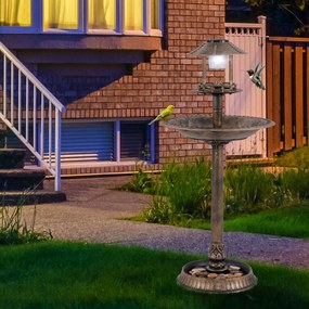 Bebedouro jardim para pássaros 51 x 51 x 107 cm com luz solar e vaso, estação de alimentação Bronze