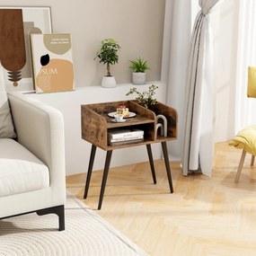 Mesa de cabeceira moderna de meados do século com prateleiras abertas - preta