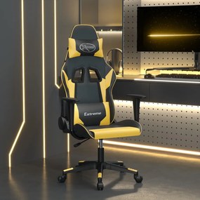 vidaXL Cadeira gaming massagens couro artificial preto e dourado