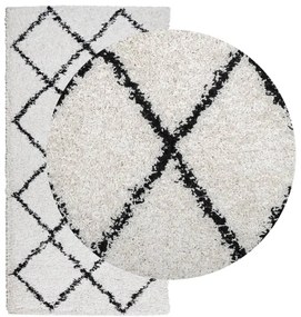 Tapete shaggy de pelo alto PAMPLONA 80x150 cm creme e preto