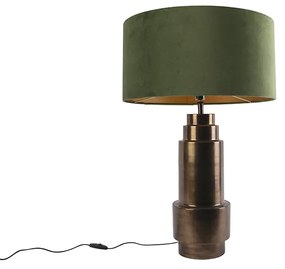 Candeeiro de mesa Art Deco bronze com abajur de veludo verde com dourado 50 cm - Bruut Art Deco