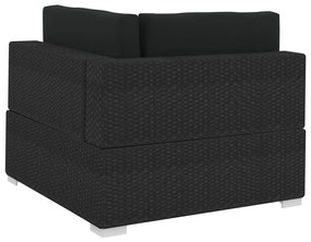 3 pcs conjunto sofás de jardim c/ almofadões vime PE preto