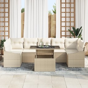 Conjunto de Sofá de Jardim de 8 Peças com Almofadas Bege em Rattan