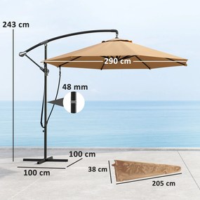 Chapéu de Sol Excêntrico Ø 290 cm Chapéu de Sol de Jardim com Base Cru