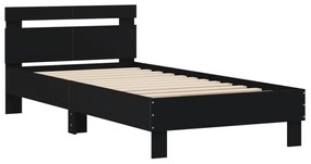 Estrutura de cama com cabeceira e luzes LED 100x200 cm preto