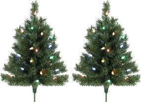 HOMCOM Árvore de Natal Iluminada 60 cm, Conjunto de 2, artificial, com 60 LEDs coloridos, 130 pontas de ramos, verde | Aosom Portugal