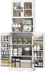 Armário de cozinha alto com 4 portas  60 x 39,5 x 179,6 cm, 8 compartimentos para especiarias, bancada e prateleira ajustável, branco