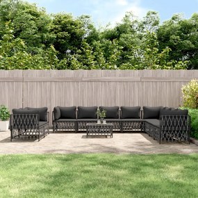 11 pcs conjunto lounge de jardim com almofadões aço antracite