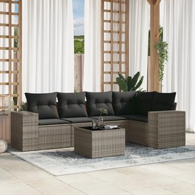 6 pcs conjunto sofás de jardim com almofadões vime cinzento