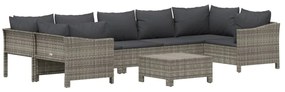 8 pcs conjunto lounge de jardim c/ almofadões vime PE cinzento