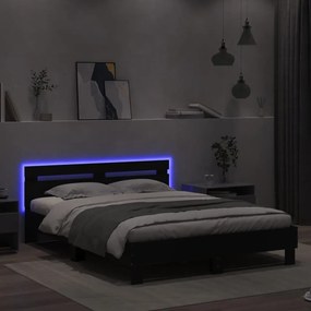 Estrutura de cama com cabeceira e luzes LED 140x190 cm preto
